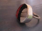 Image of chunky silver ring purple / black dots