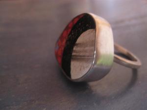 Image of chunky silver ring purple / black dots