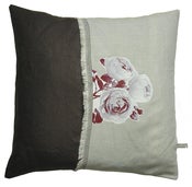 Image of Handmade cushion on natural linen – Brown English Roses
