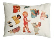 Image of Handmade cushion on organic cotton – Leo vintage paper doll