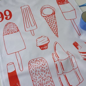 Image of Ice Cream Lollies tea towel - orange