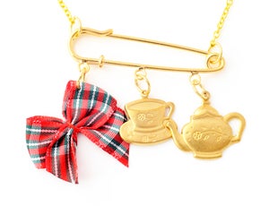 Image of Tartan Bow Tea Party Necklace
