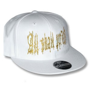 Image of All Shall Perish Embroidered Fitted Hat - White with Shiny Gold Print