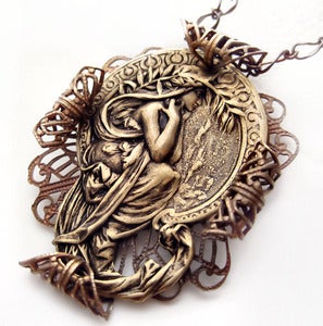 Image of Alphonse Mucha's Poetry Vintage Filigree Jewelry Original Necklace by Federikas