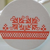 Image of cross-stich two, letterpress coasters set of 8