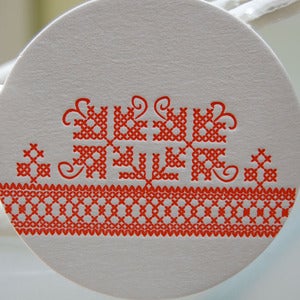 Image of cross-stich two, letterpress coasters set of 8
