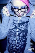 Image of 1AEON NEW! Eco organic and recycled grey zip hoodie with GIGANTIC OWL - size unisex (bigc)