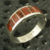 Image of Gem dinosaur bone inlay ring in sterling silver 