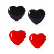 Image of Large Enamel Heart Studs - Black, Red