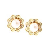 Image of Vintage Style Gold Pearl Flower Studs