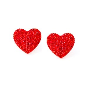 Image of Red Diamante Heart Studs