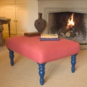 Image of Medium Magazine Stool - Heavy Pink Linen and Sapphire blue legs