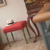 Image of Tall Stool - Paprika French Linen with Calke Green painted legs 