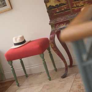 Image of Tall Stool - Paprika French Linen with Calke Green painted legs 