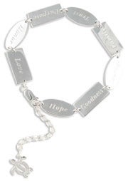 Image of He'e Nalu Sterling Silver Hawaiian Virtues Bracelet with Honu Charm