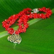 Image of Monstera Pendant Small with Coral Necklace