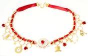 Image of Alice in Wonderland Red Ribbon Clock Necklace