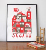Image of sardana screenprint in orange and tan