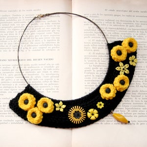 Image of mustard flowered crochet Bib Necklace