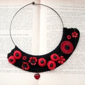 Image of red flowered crochet Bib Necklace