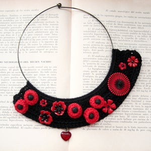 Image of red flowered crochet Bib Necklace