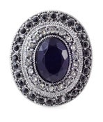 Image of Black and Silver Diamante Oval Cocktail Ring