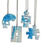 Image of Ltd. Edition Necklaces made from a recycled BLUE/WHITE MIX VINYL record.