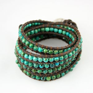 Image of Amazon. Five Time Turquoise Leather Wrap Bracelet. 