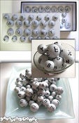 Image of 52 vintage-style porcelain Alphabet Balls: 1.25" + 1.5"