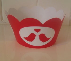 Image of Cupcake Wrappers - Red Lovebirds - Valentines
