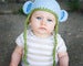Image of Organic Cotton Chunky Mini monkey Flap Hat Sky Blue with Pistachio Trim
