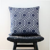 Image of ATOM Silver on Blue Linen Cushion, Pillow Cover 45 x 45 cm