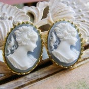 Image of Blue and White Cameo vintage inspired earrings