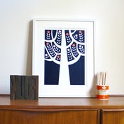 Image of The Woods Screen Print ~ Navy, Pink, Peach & White