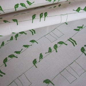 Image of Laundry Birds on 100% organic cotton - pesto
