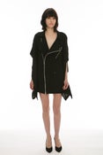 Image of (SOLD OUT) N28 - BLACK 100% SILK GEORGETTE SLEEVELESS PERFECTO/BIKER JACKET CAPE WITH ASYMMETRIC FRO