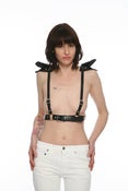 Image of (SOLD OUT) N29 - BLACK 100% LEATHER BONDAGE BODY HARNESS WITH DOUBLE-WINGED SHOULDER PAD DETAILS