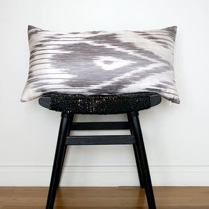Image of GREY IKAT Linen and Silk Cushion Cover 63 x 34 cm