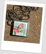 Image of Lovely Vintage Bird and Flowers Glass Tile Pendant