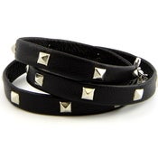 Image of Pyramid Studded Leather Bracelet-Black