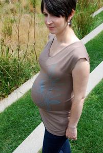 Image of brown v-neck blue lily maternity top
