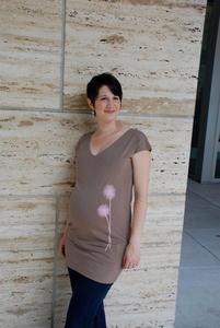 Image of dandelion on brown banded maternity tunic