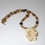Image of Handmade Beaded Necklace -Coral Pendant and Pearls