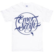 Image of Emer Swift t-shirt navy print on white ltd edition