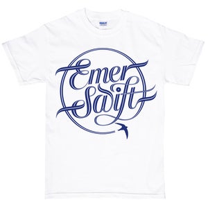 Image of Emer Swift t-shirt navy print on white ltd edition