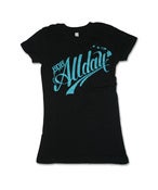 Image of  808ALLDAY  ALLDAY BLACK/ TEAL WOMENS SCRIPT T SHIRT