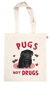 Image of Gemma Correll Pugs Not Drugs Tote - Black and Red