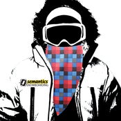 Image of checkers(blue, red, black, grey)snowboarding facemask