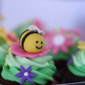 Image of Half Dozen Cupcakes with Fondant Cutouts, Messages, & Flare