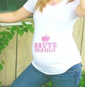 Image of Haute Mama Maternity shirt in White with Hot Pink Screenprint